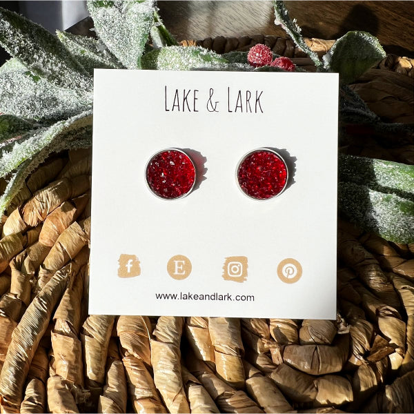 christmas red stud earrings