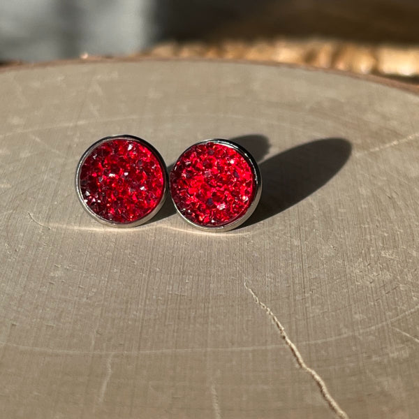 red druzy stud earrings