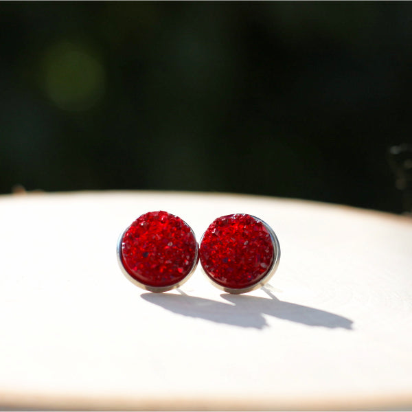 christmas red round chunky stud earrings