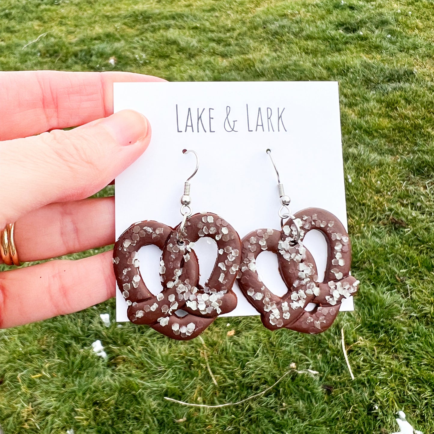 chocolate covered pretzel clay earrings