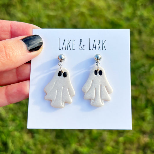 pearl ghost halloween dangly earrings