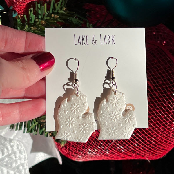 clay michigan snowflake earrings lake lark