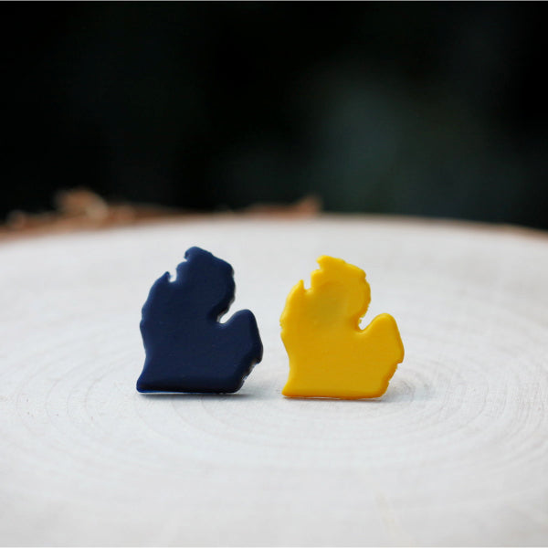 blue yellow michigan stud earrings