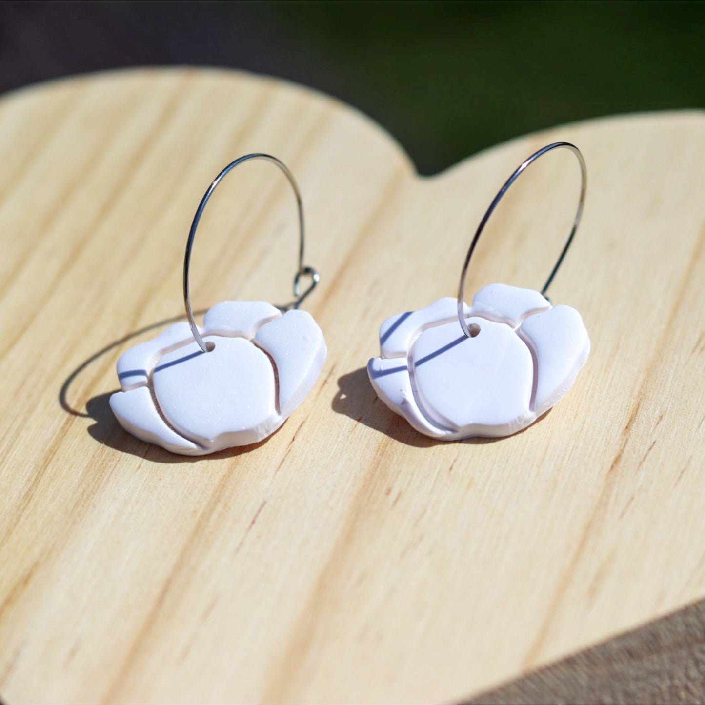 white peony flower hoop earrings