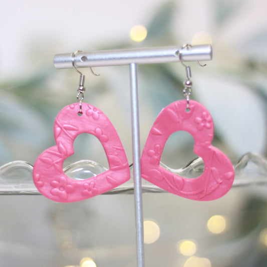 pink heart valentine earrings