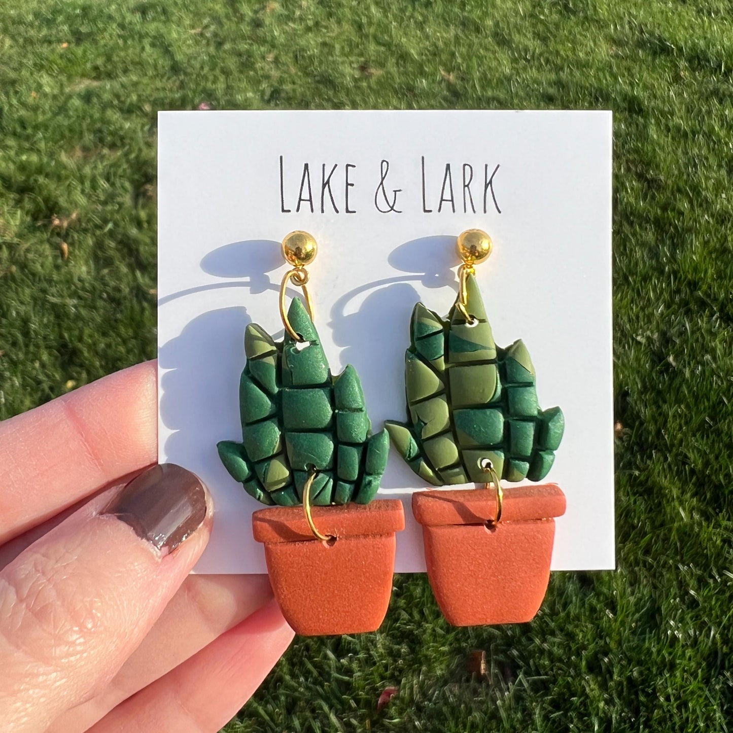 snake plant pot earrings