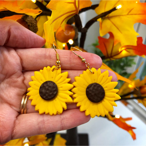 gold sunflower clay earrings