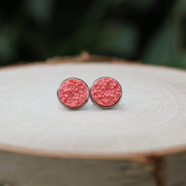 pink orange summer sparkly stud earrings