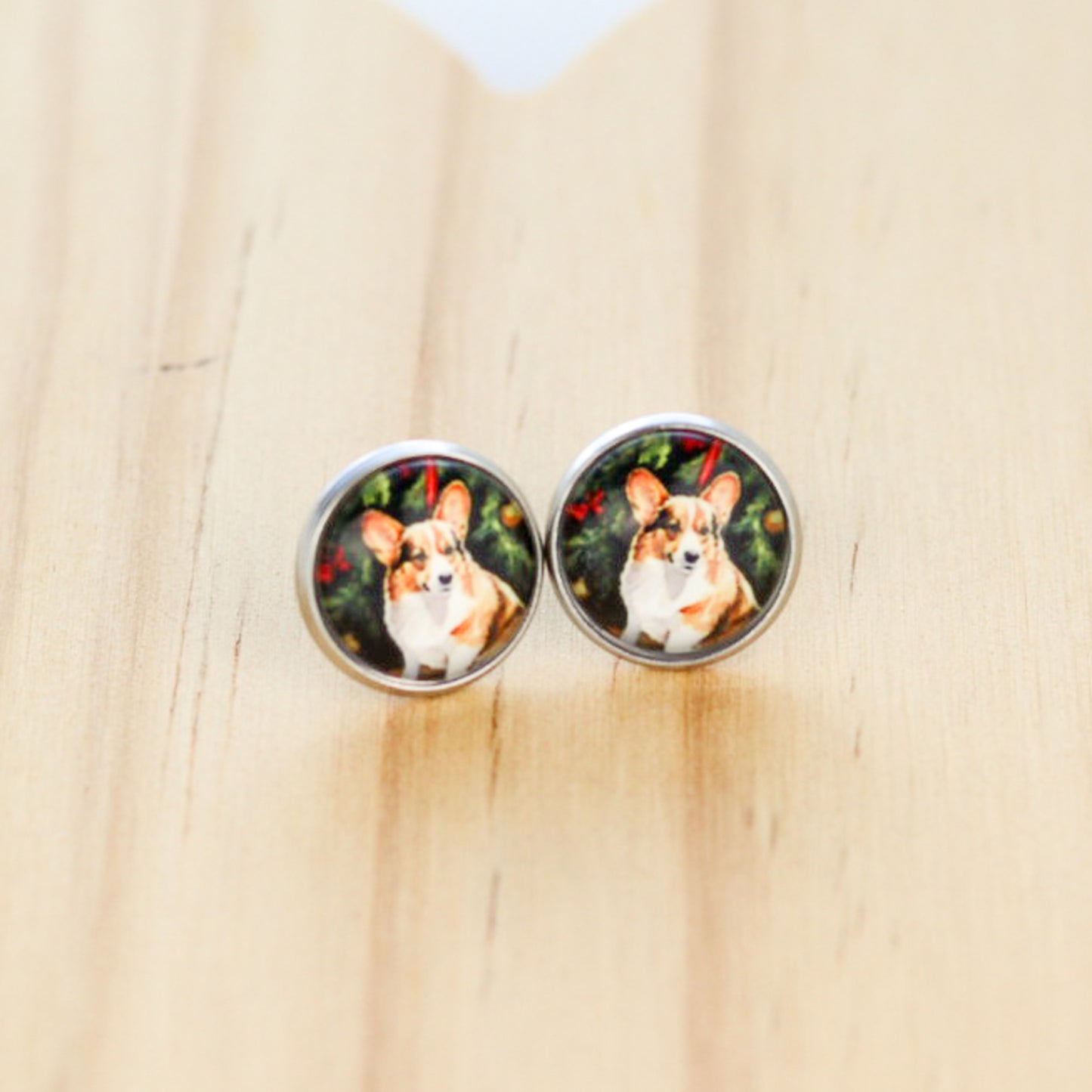 corgi dog christmas stud earrings