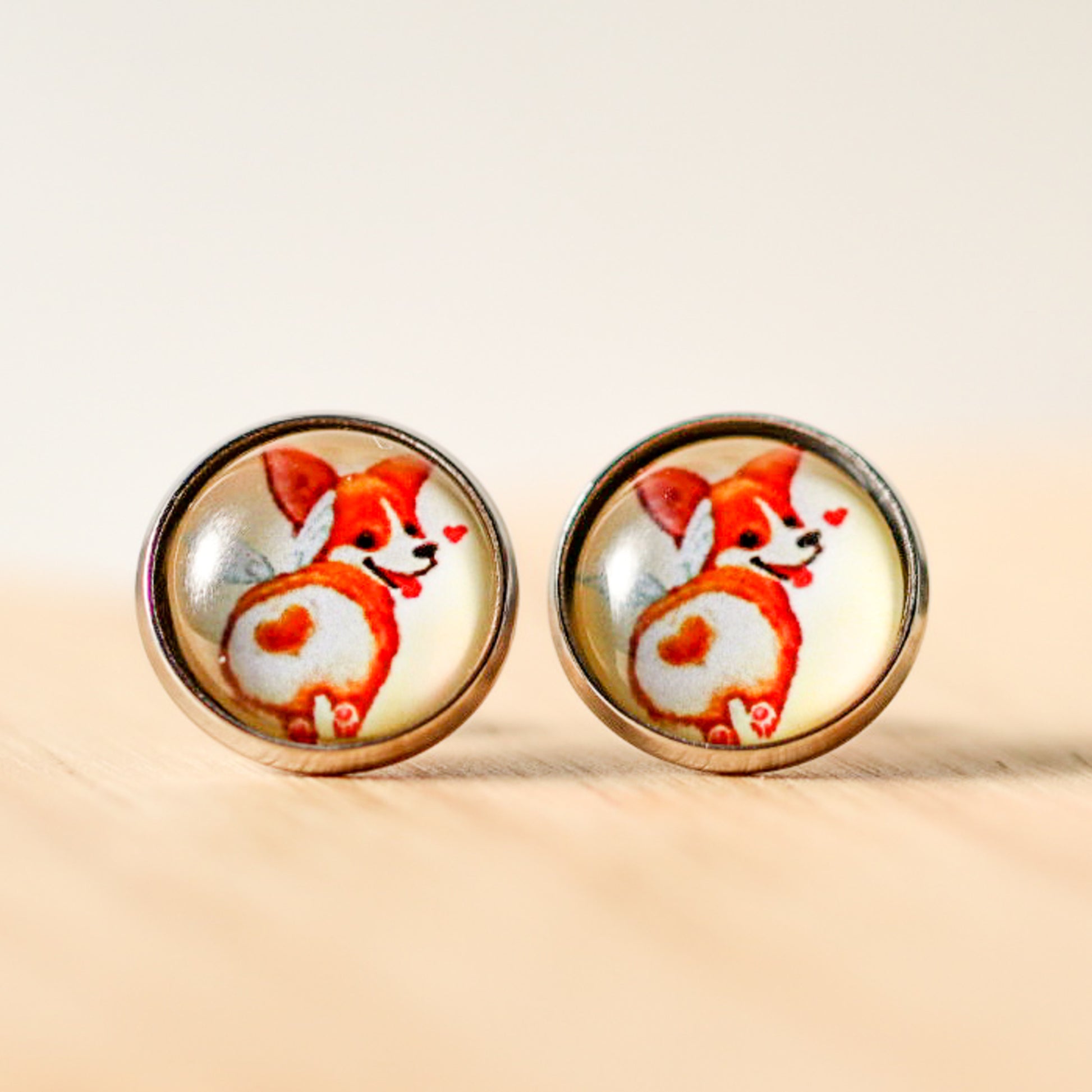 corgi dog cupid valentine stud earrings