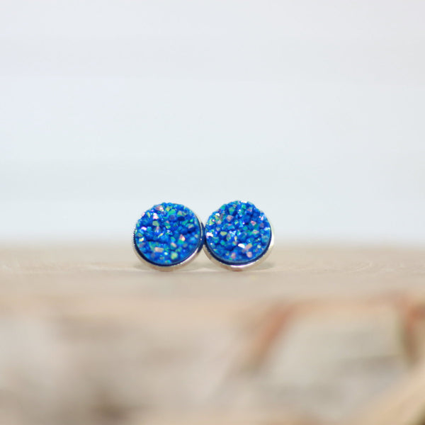 cornflower blue druzy stud earrings