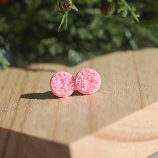 pink geode druzy stud earrings