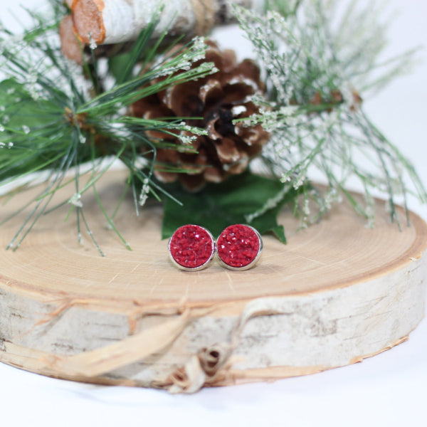 dark red bling stud earrings