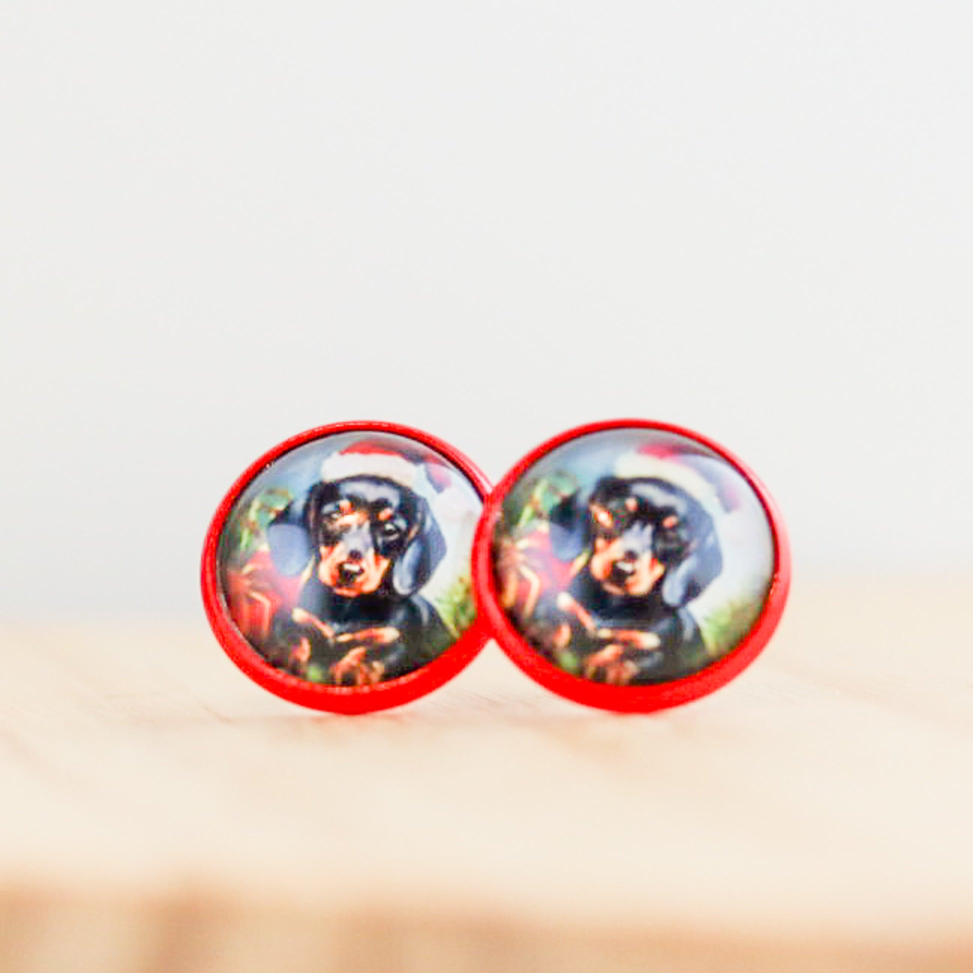 dachshund dog christmas stud earrings