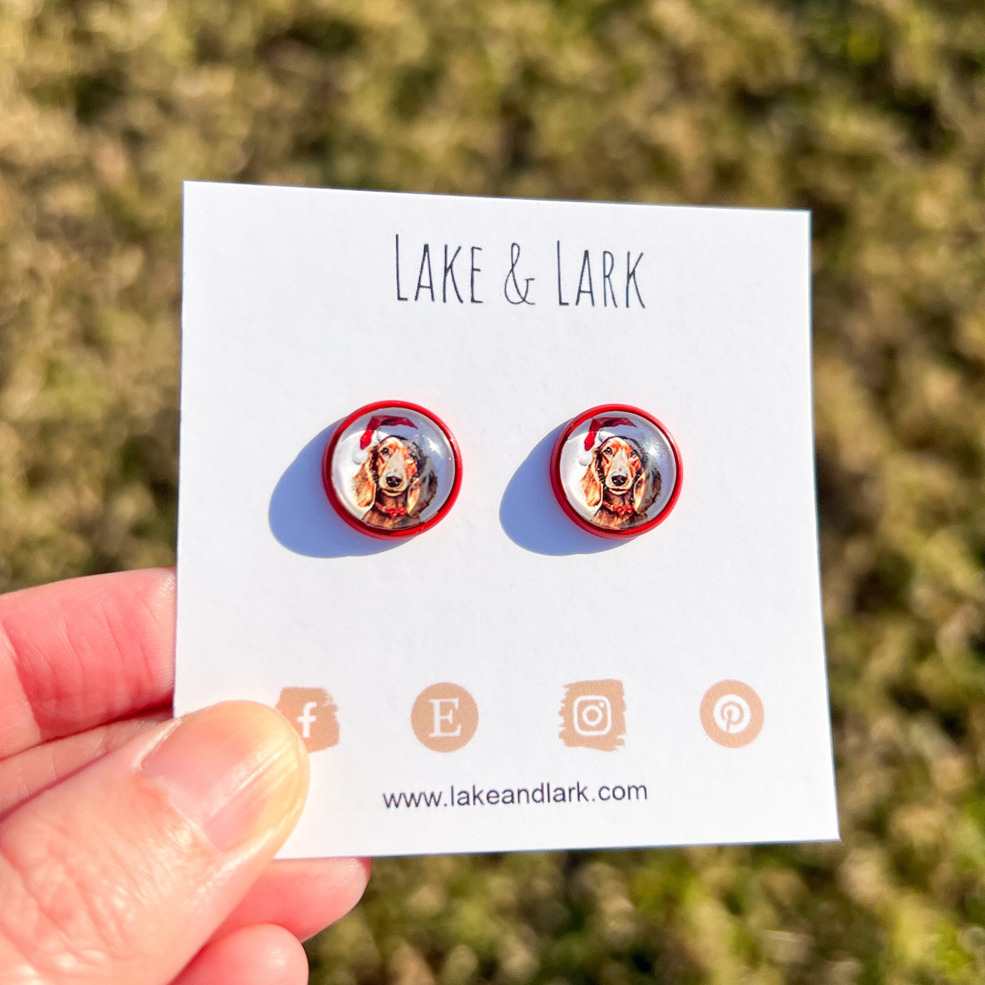 dachshund dog christmas stud earrings lake lark