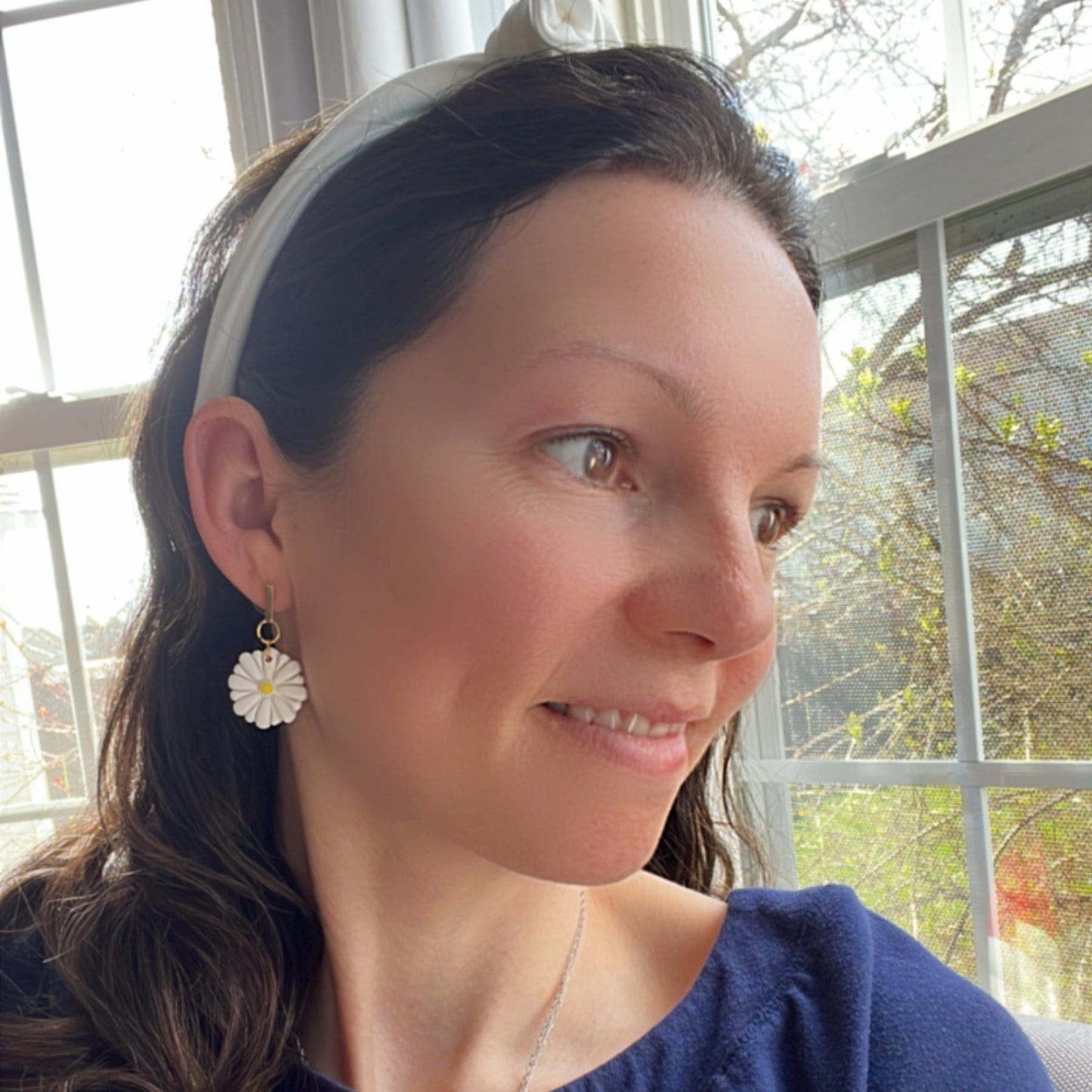 handmade clay daisy flower earrings