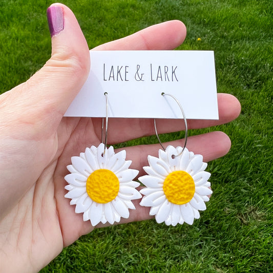 clay daisy floral hoop earrings