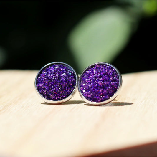 violet purple sparkly stud earrings