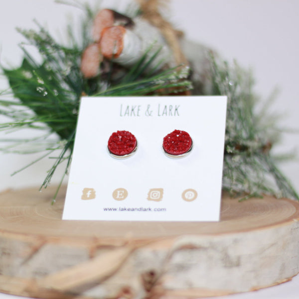 currant red christmas stud earrings