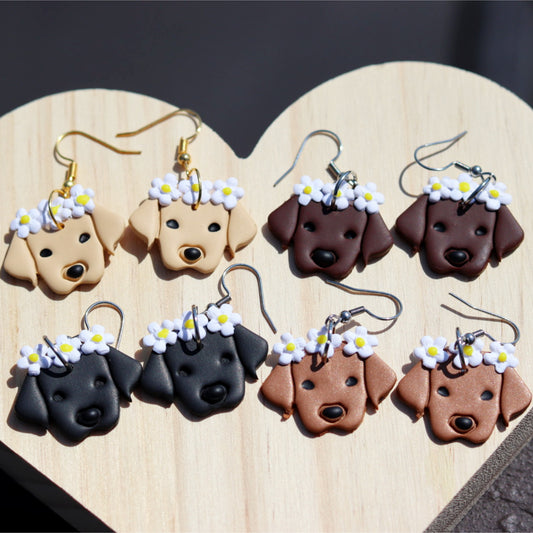 dog daisy crown clay earrings