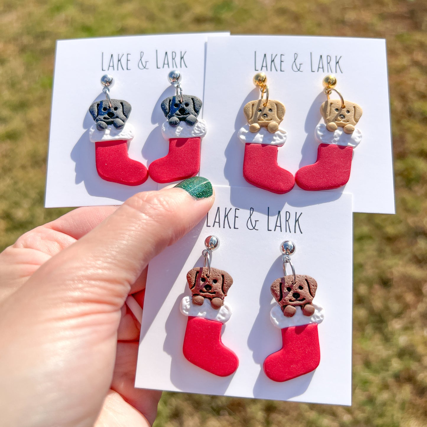 Puppy Dog Christmas Stocking Earrings – Polymer Clay Holiday Dog Mom Jewelry