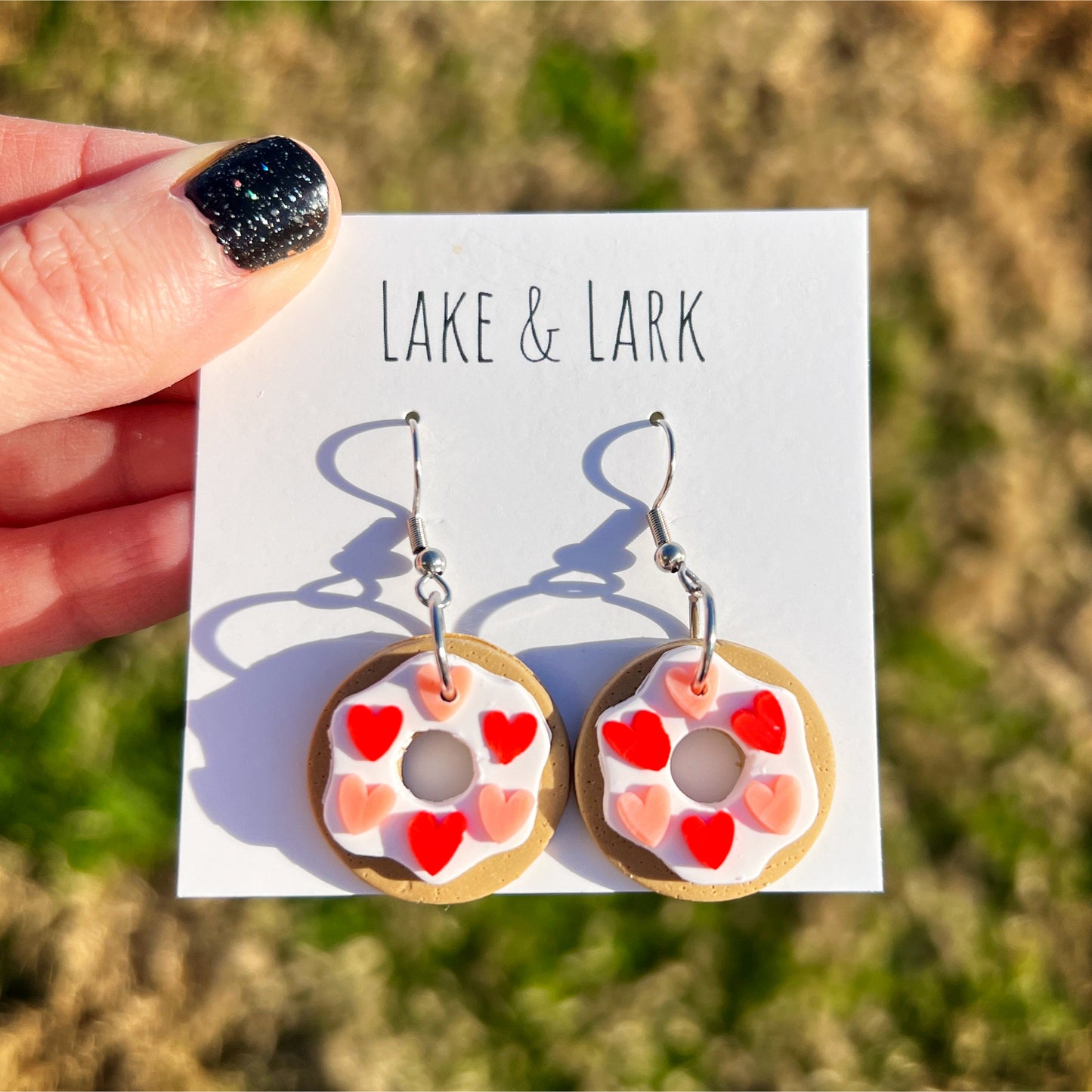 clay donut valentine earrings