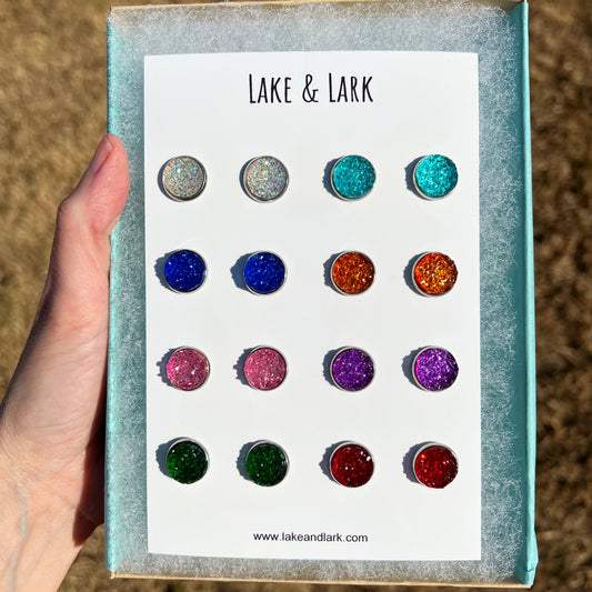 cabochon druzy stud earrings gift box set