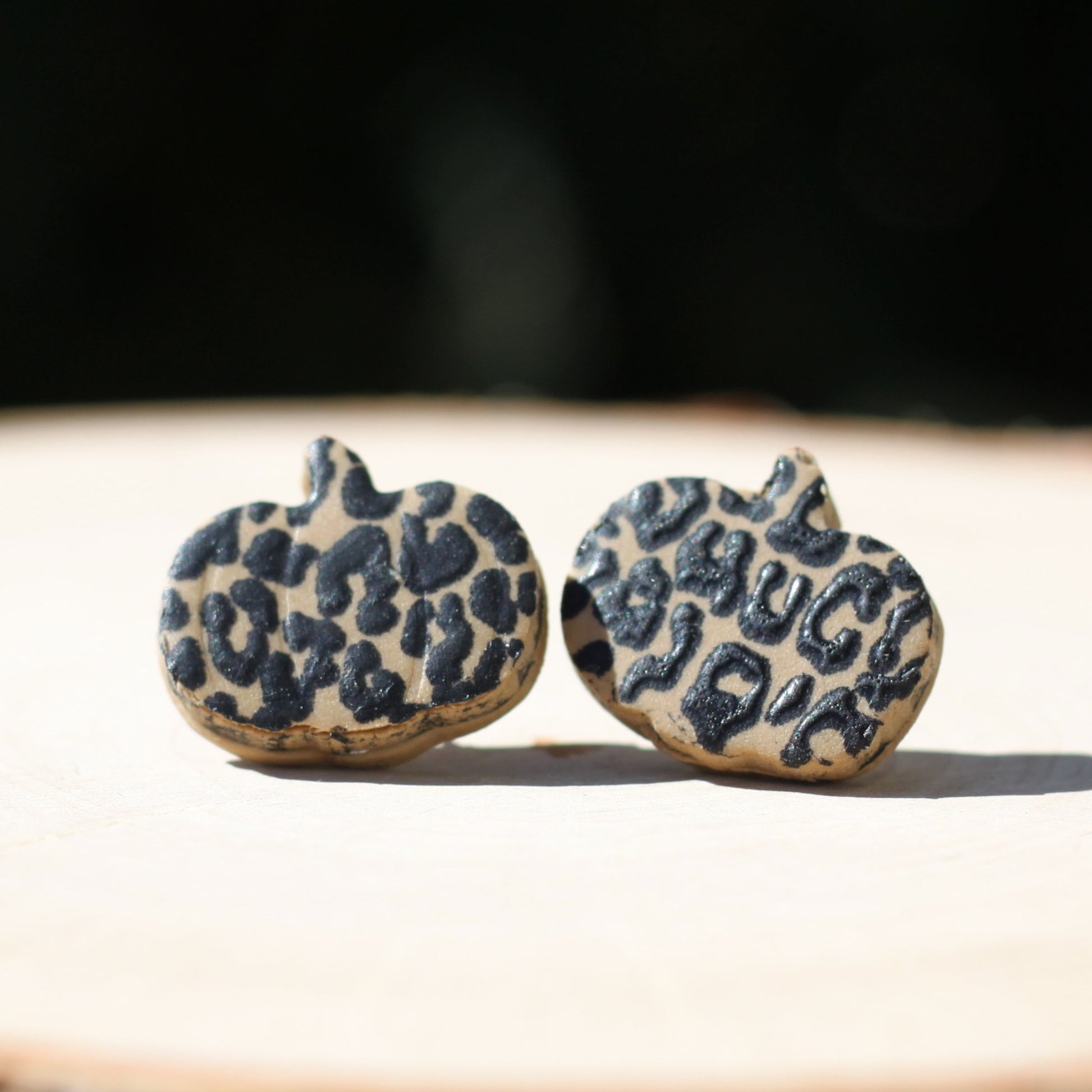 leopard print pumpkin stud earrings