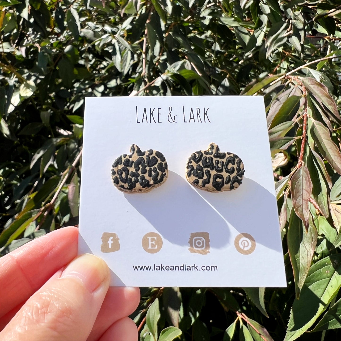 cheetah print pumpkin stud earrings