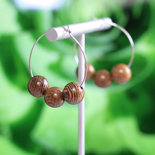 wood bead hoop earrings