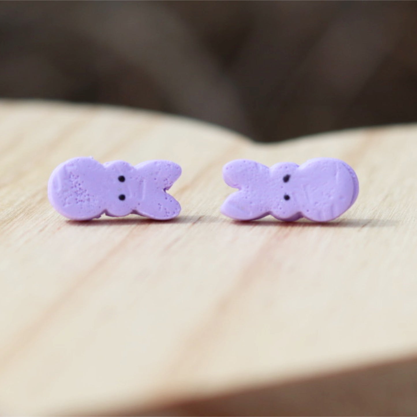 purple bunny peeps clay easter stud earrings