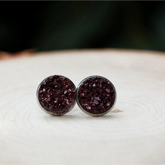 maroon stud earrings