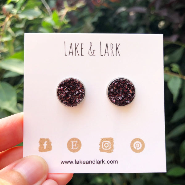 eggplant druzy stud earrings lake lark