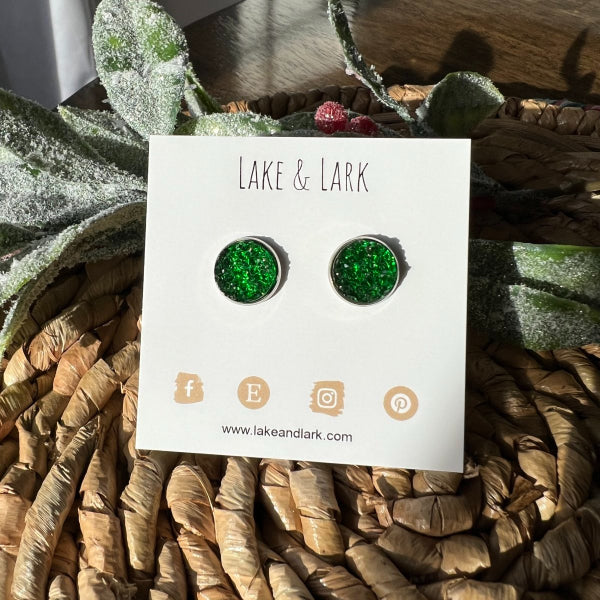 christmas green sparkly stud earrings