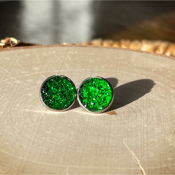 christmas green druzy stud earrings