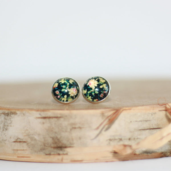 black floral stud earrings