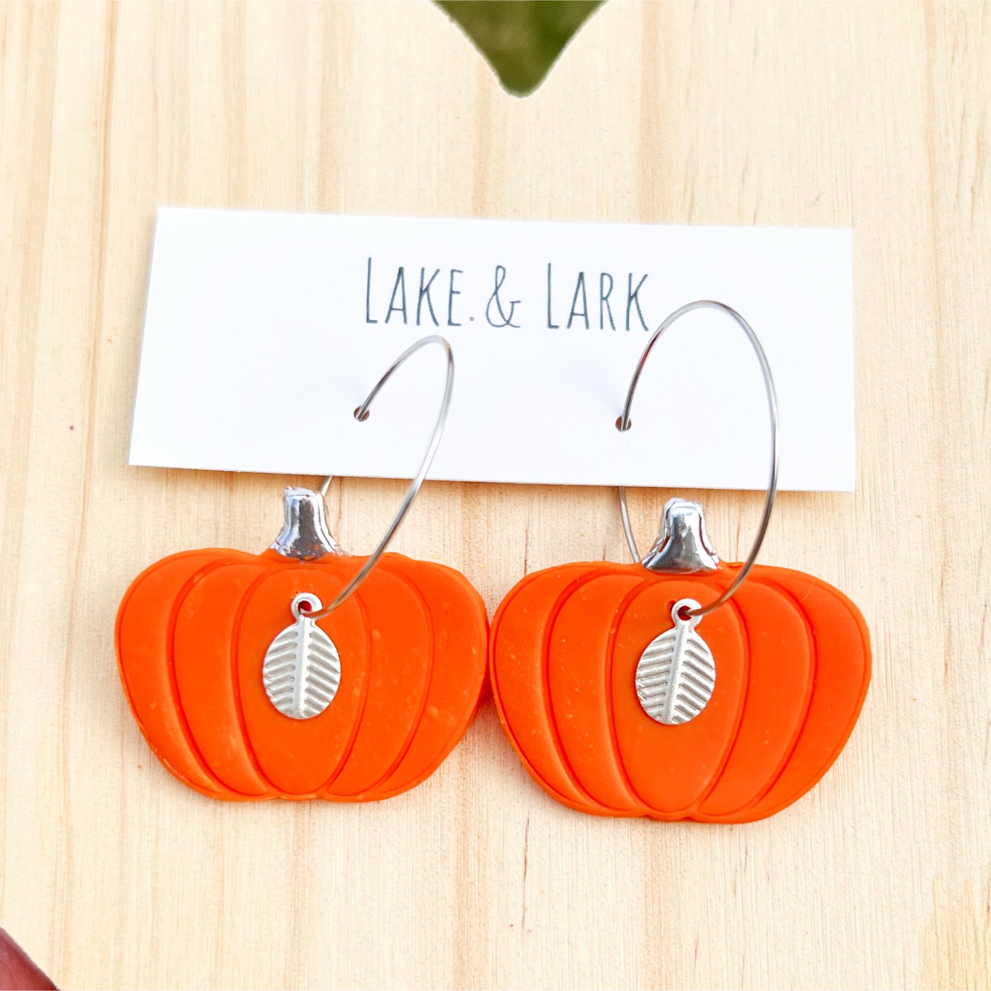 autumn pumpkin leaf hoop earrings