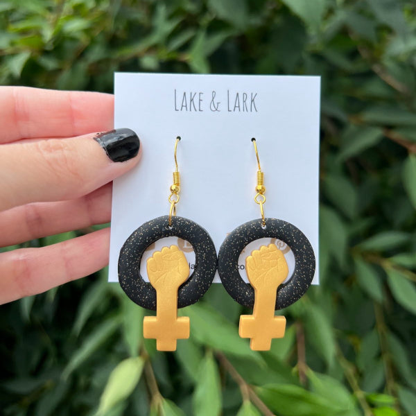 feminist fist womens rights earrings lake lark