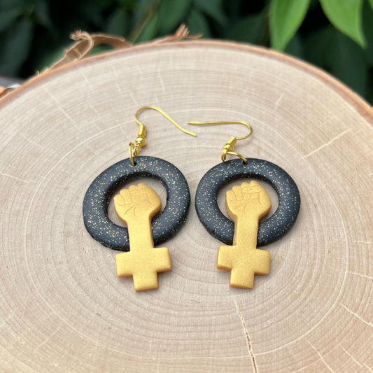 female symbol power fist earrings