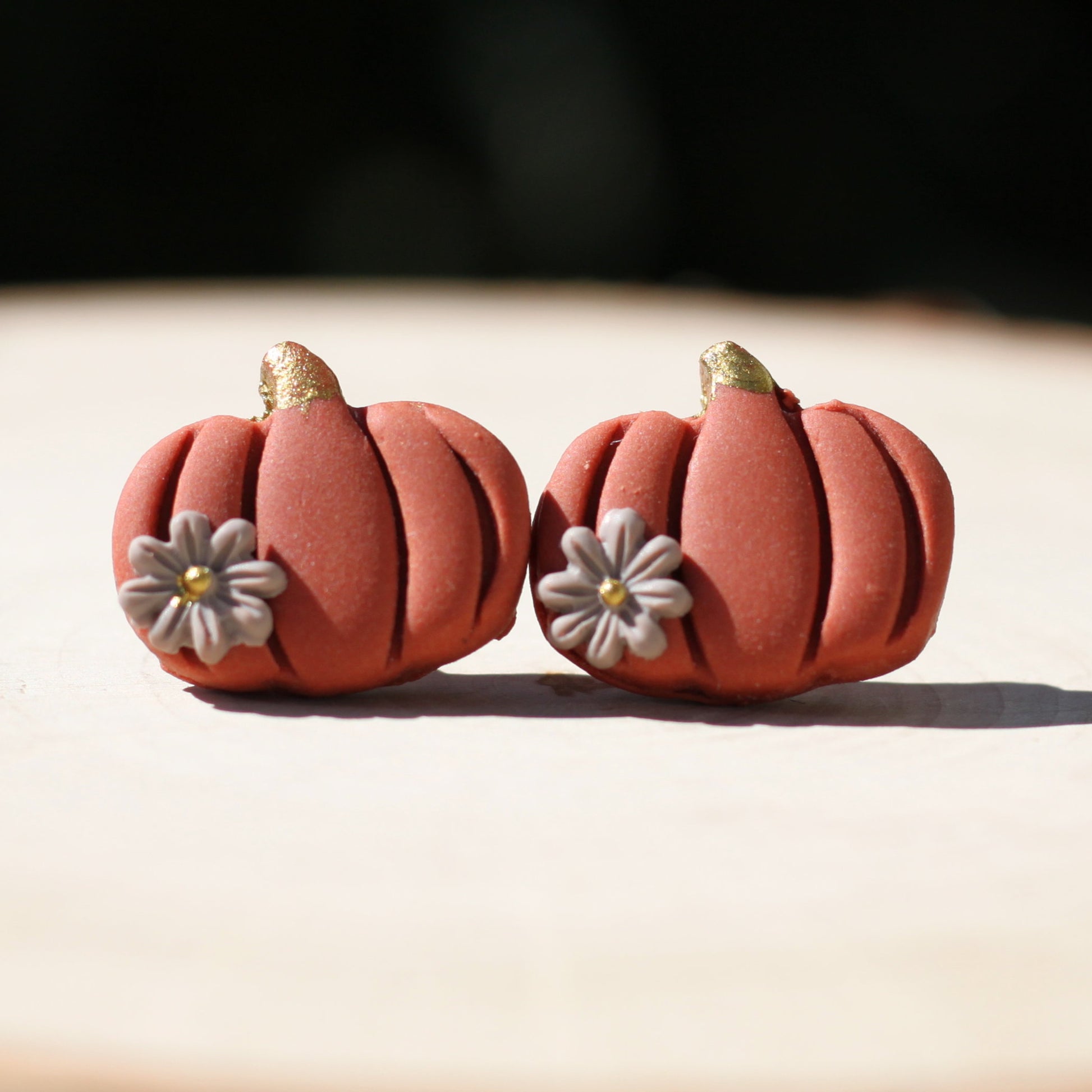 flower pumpkin fall stud earrings