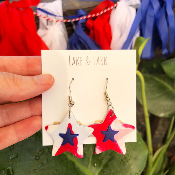 red white blue polymer clay earrings