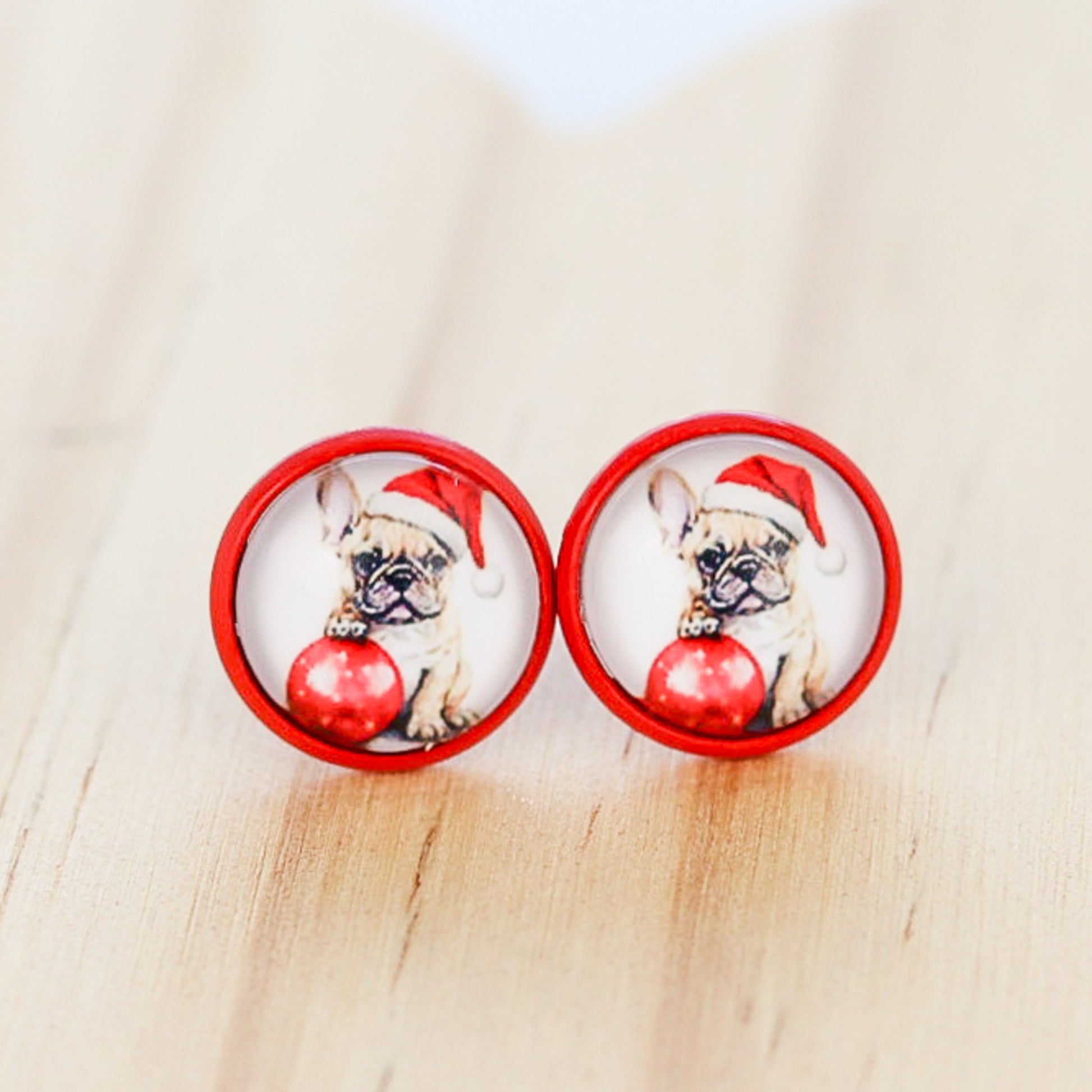 frenchie dog christmas stud earrings