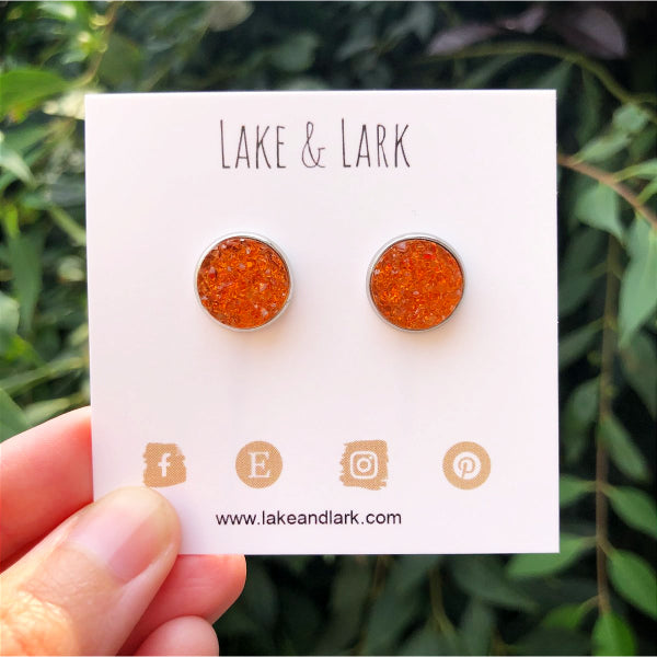 burnt orange druzy stud earrings