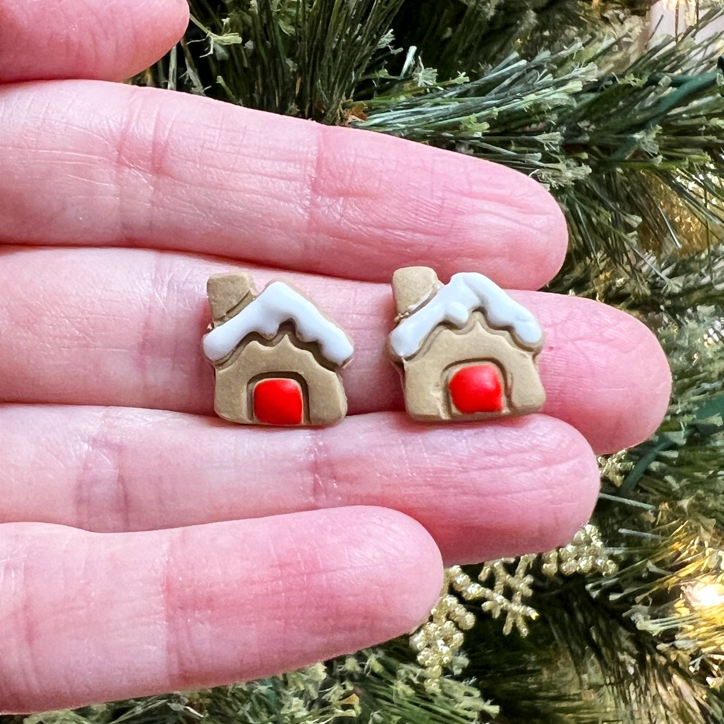 tiny gingerbread house earrings