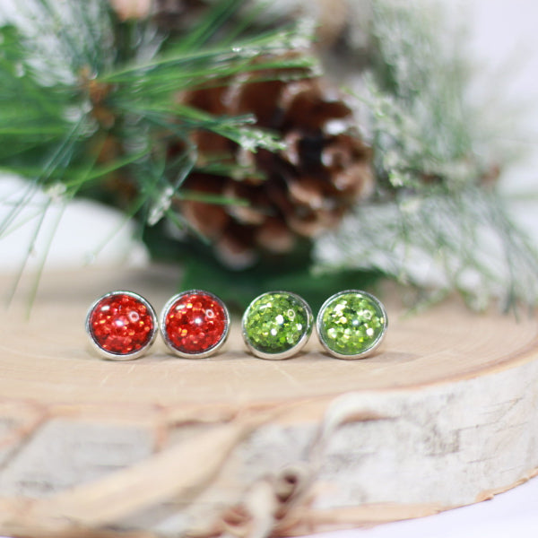 red green christmas earrings