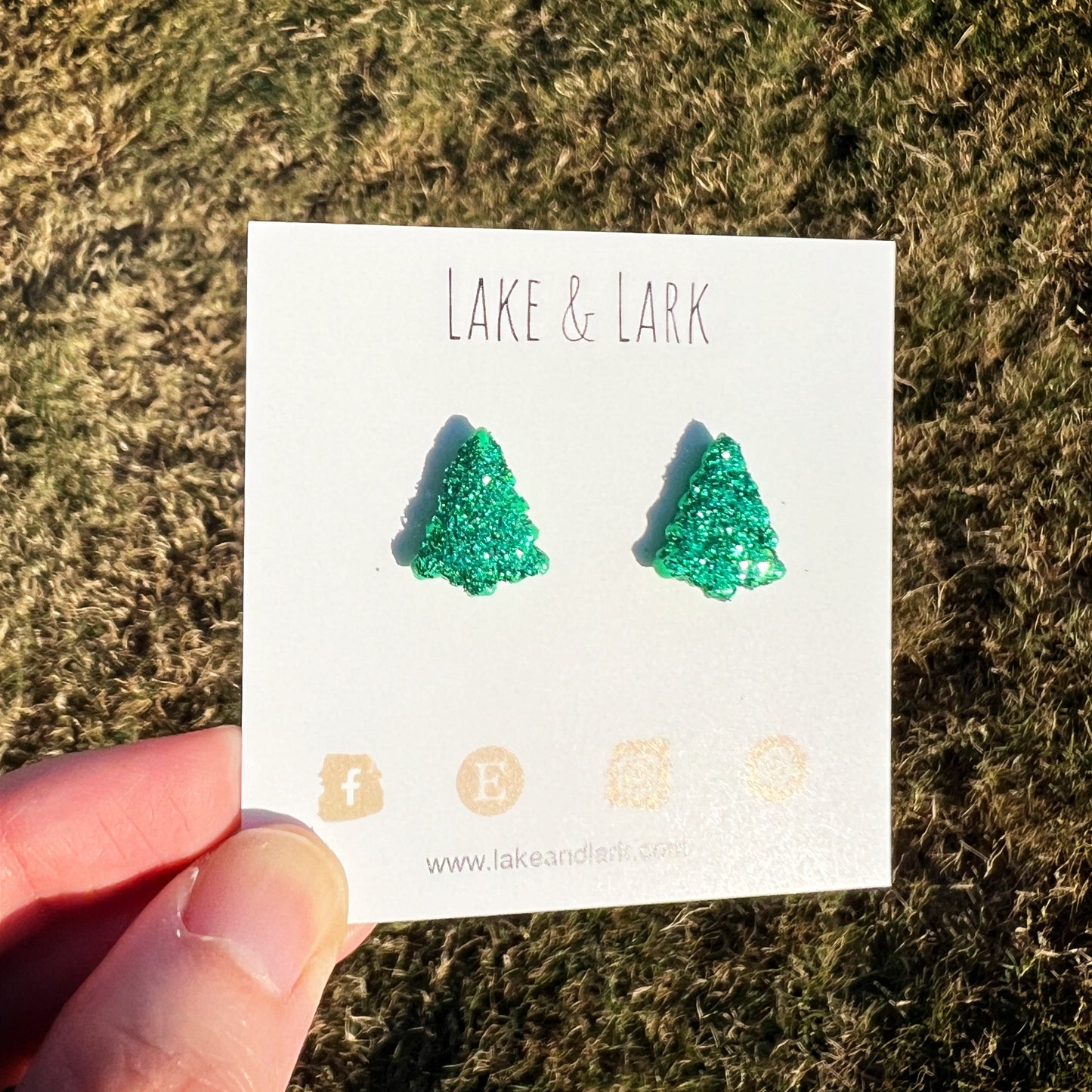 green glitter christmas tree stud earrings