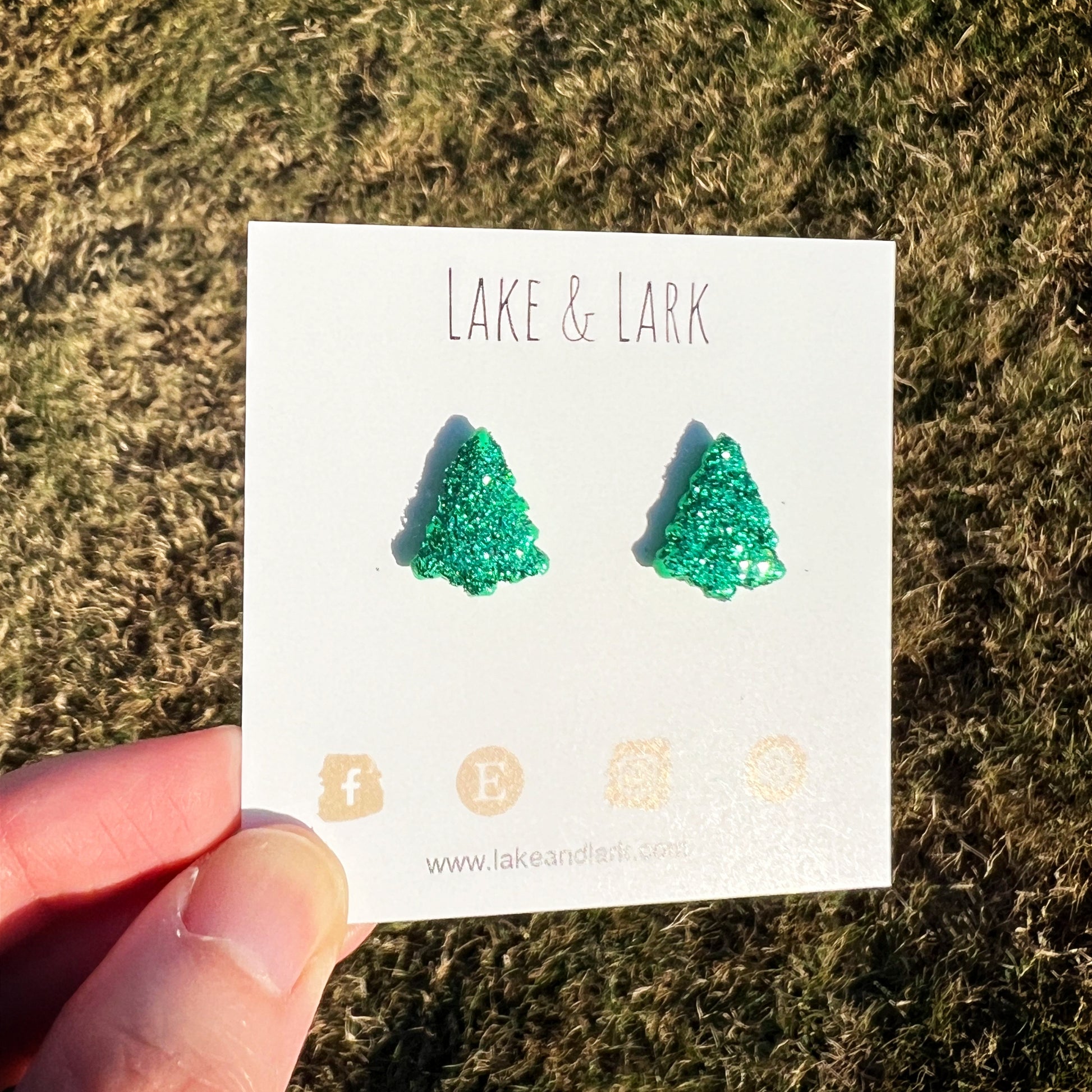 green glitter christmas tree stud earrings