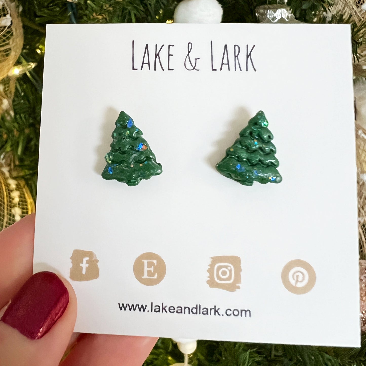 tiny christmas tree stud earrings