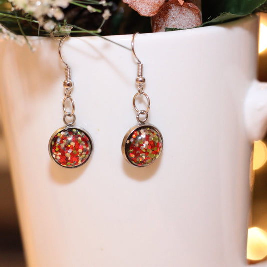 red green silver xmas earrings