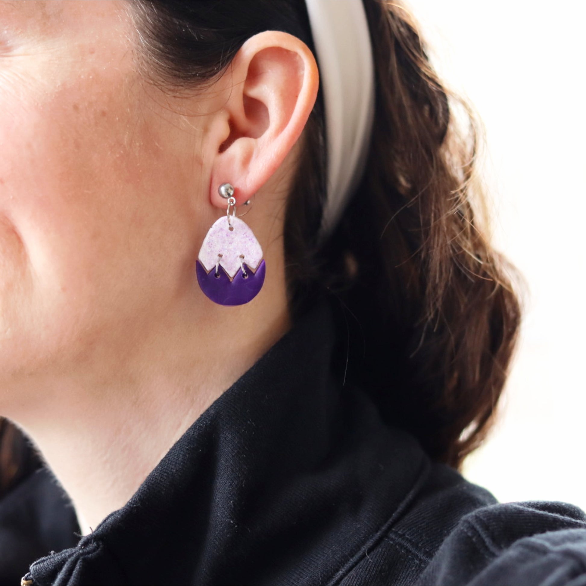 purple easter egg clay earrings